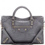 Balenciaga Gris Beton Croc-Embossed Giant 12 Gold City Bag