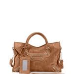 Balenciaga Marron Cacao Suede Classic Metallic Edge City Bag