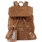 Balenciaga Marron Cacao Suede Metallic Edge Traveler Backpack Bag