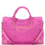 Balenciaga Rose Bubble Gum Suede Classic Metallic Edge City Bag