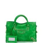 Balenciaga Vert Fluo Suede Classic Metallic Edge City Bag