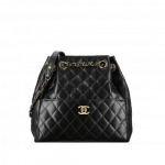 Chanel Black Quilted Lambskin Drawstring Bag