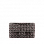 Chanel Black/Gray/Red Tweed and Lambskin Medium Classic Flap Bag