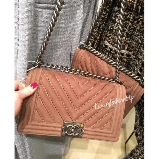 Chanel Brown Nubuck Chevron Boy Medium Bag