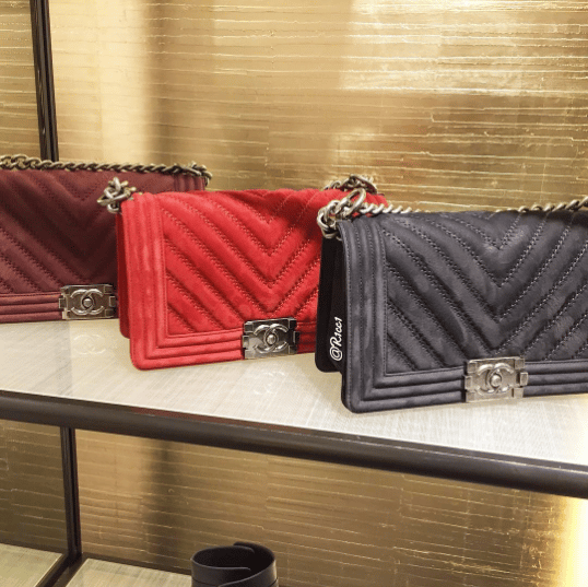 Chanel Burgundy:Red:Black Nubuck Chevron Boy Medium Bags