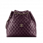 Chanel Dark Purple Quilted Lambskin Large Drawstring Bag