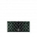 Chanel Green Embroidered Python Clutch Bag
