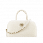 Chanel White Shearling Sheepskin Coco Handle Bowling Bag