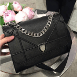 Dior Black Grained Calfskin Diorama Satchel Bag