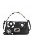 Fendi Black Flower Embellished Micro Baguette Bag