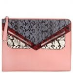 Fendi Pink Leather/Snakeskin Monster Clutch Bag