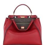 Fendi Red Leather/Painted Snake Large Peekaboo Bag