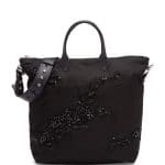 Prada Black Nylon Beaded Large Tote Bag