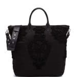 Prada Black Nylon Embroidered Large Tote Bag