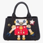 Prada Black/Chalk Denim Robot Tote Bag