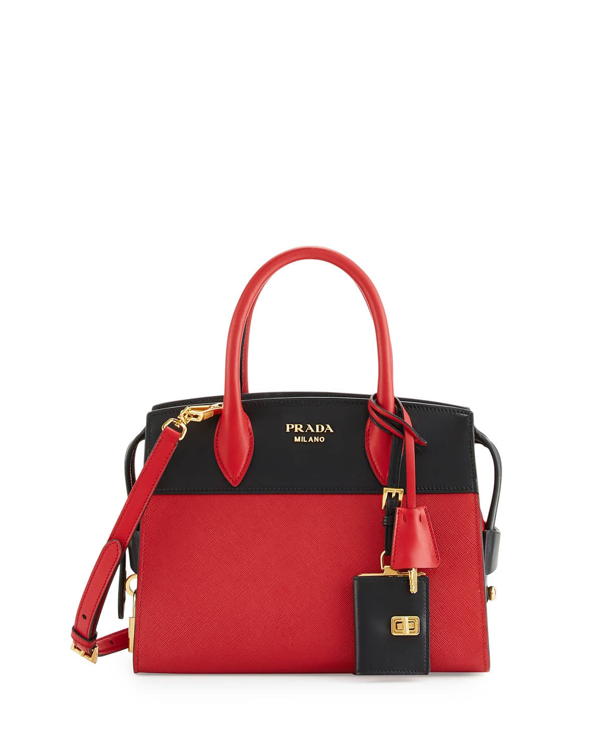prada red and black handbag
