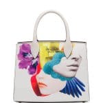 Prada White Printed Biblioteque Top Handle Bag