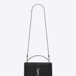 Saint Laurent Black Crocodile Embossed Medium Monogram Kate Double Handle Satchel Bag