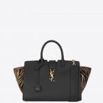 Saint Laurent Black/Tan Leather/Zebra Printed Cowhide Small Monogram Cabas Bag