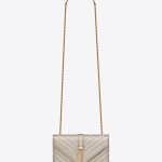 Saint Laurent Pale Gold Matelasse Small Classic Monogram Satchel Bag