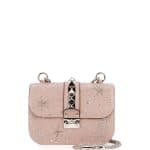 Valentino Beige Crystal Embellished Small Lock Flap Bag