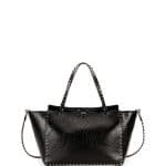 Valentino Black Crinkled Leather Medium Rockstud Tote Bag