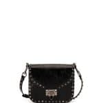 Valentino Black Crinkled Leather Small Rockstud Flap-Top Bag