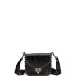 Valentino Black Crinkled Leather Mini Rockstud Rolling Flap-Top Bag