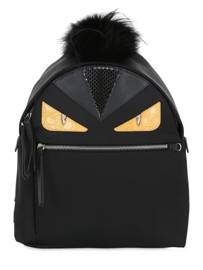 Fendi Monster Nylon Elaphe Backpack With Fur