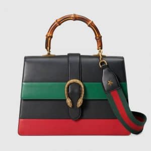 Gucci Black/Green/Red Striped Dionysus Large Bamboo Top Handle Bag