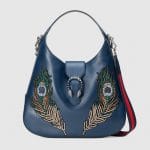 Gucci Dark Blue Peacock Embroidered Dionysus Large Hobo Bag