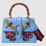Gucci Light Blue Embroidered Dionysus Medium Bamboo Top Handle Bag