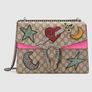 Gucci Rhinestone Embroidered GG Supreme Medium Dionysus Bag