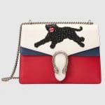 Gucci White/Red/Blue Panther Embroidered Medium Dionysus Shoulder Bag
