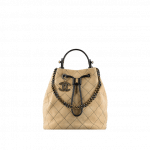 Chanel Beige/Black Suede Calfskin Drawstring Bag