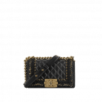 Chanel Black/Gold Lambskin/Grosgrain/Braid Boy Chanel Jacket Small Bag