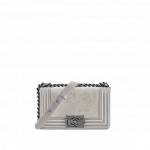 Chanel Silver Galuchat/Lambskin Boy Chanel Flap Small Bag