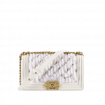 Chanel White Embroidered Tulle/Lambskin Boy Chanel Flap Old Medium Bag