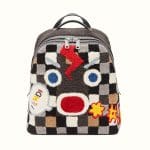Fendi Multicolor Checkered Sheepskin Mad Furious Fendi Faces Backpack Bag