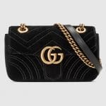 Gucci Black Chevron Velvet GG Marmont Mini Flap Bag