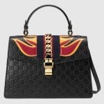 Gucci Black Flame Sylvie Gucci Signature Top Handle Bag