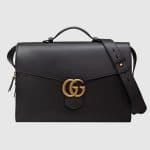 Gucci Black Leather GG Marmont Briefcase Bag