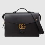 Gucci Black Leather GG Marmont Briefcase Bag