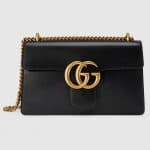 Gucci Black Leather GG Marmont Medium Flap Bag