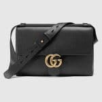 Gucci Black Leather GG Marmont Messenger Bag