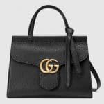 Gucci Black Leather GG Marmont Mini Top Handle Bag