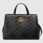 Gucci Black Matelasse GG Marmont Medium Top Handle Bag