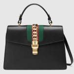 Gucci Black Smooth Leather Sylvie Top Handle Bag