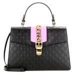 Gucci Black/Pink Sylvie Gucci Signature Top Handle Bag