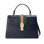 Gucci Blue Smooth Leather Sylvie Top Handle Bag
